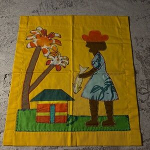 Vintage West Indies Handmade Appliqué and Embroidered Wall Hanging